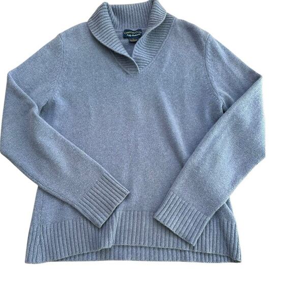 Charter Club Women's Blue Two Ply 100% Cashmere V-Neck Sweater Size Large - Picture 1 of 5